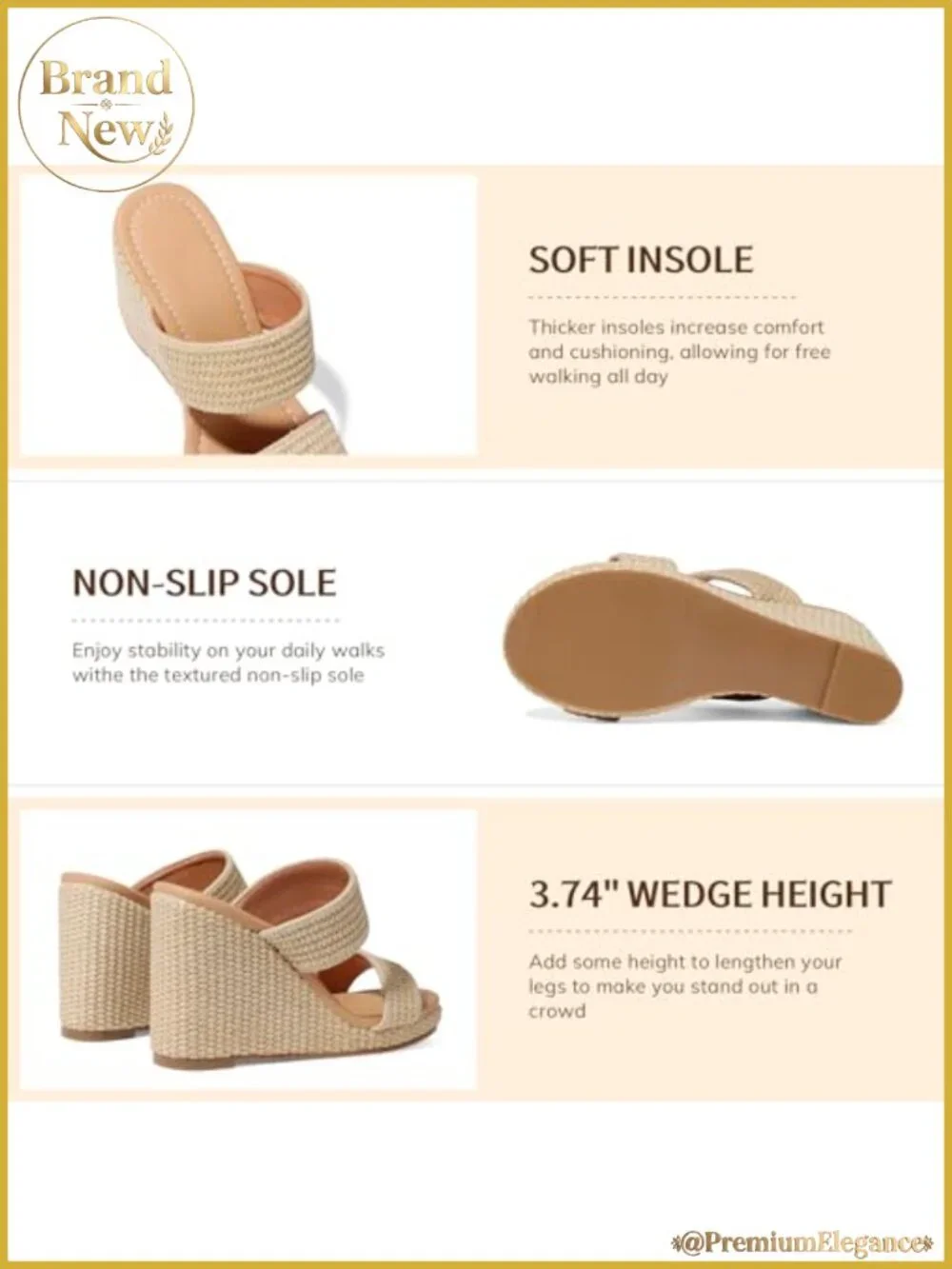 Women's Open Toe Espadrille Wedge Sandals Slip On Platform Heels